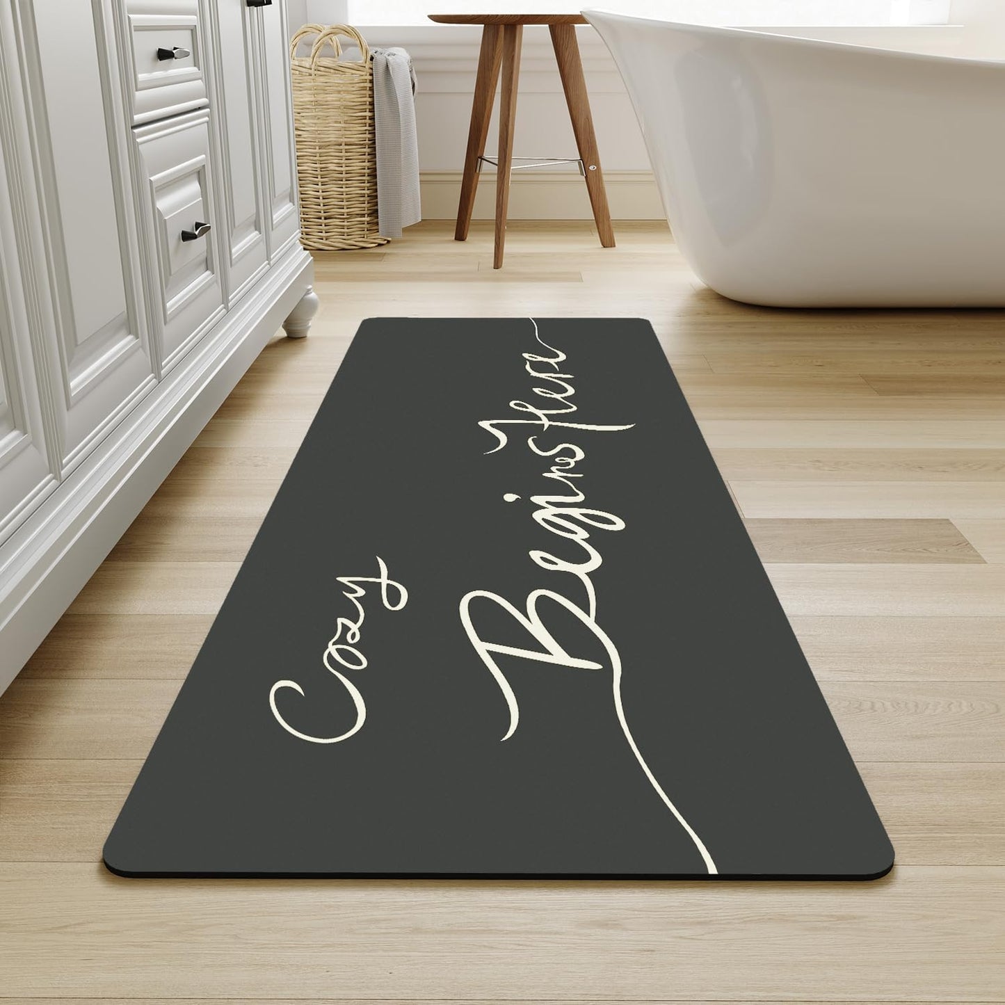 MontVoo-Bath Mat Rug Long Non Slip Super Absorbent Bathroom Runner Stain Resistant Quick Dry Thin Bathroom Mat Fit Under Door-17"x59",Black