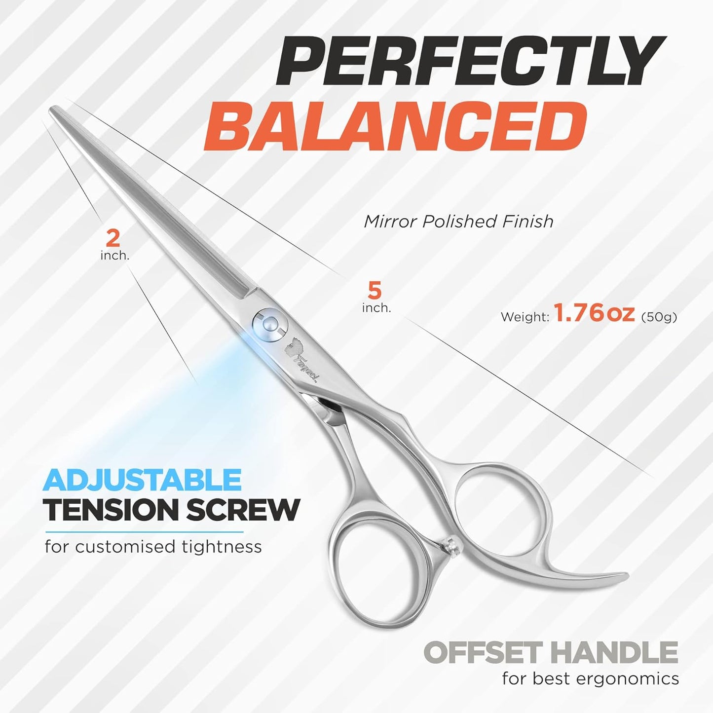 Professional Hair Scissors 5 Inch with Extremely Sharp Blades, 440C Steel Hair Cutting Scissors, Durable, Smooth Motion & Fine Cut, Barber Scissors with Elegant Sheath, Cleaning Leather & Key