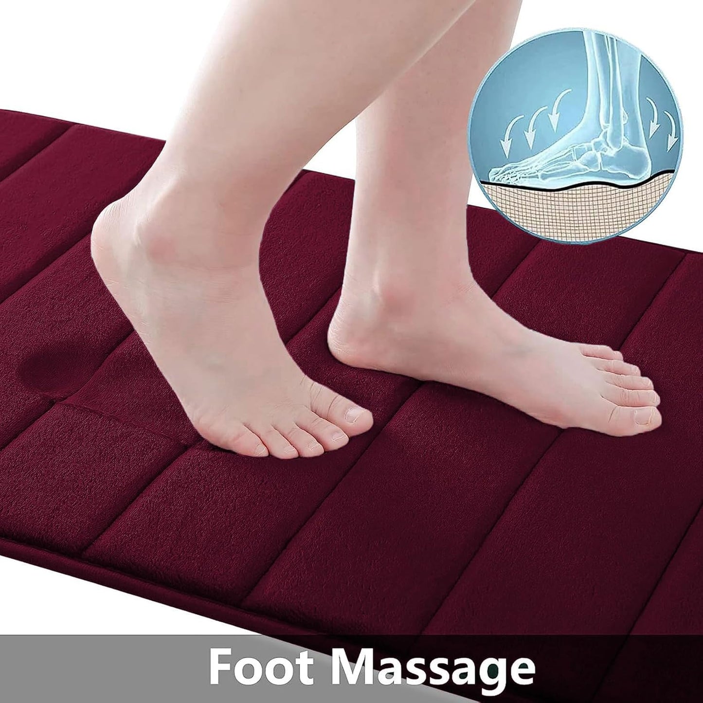 Buganda Memory Foam Bath Mat, 24" x 16", Ultra Soft and Non-Slip Bathroom Rugs, Water Absorbent and Machine Washable Bath Rug for Bathroom, Shower, and Tub, Burgundy