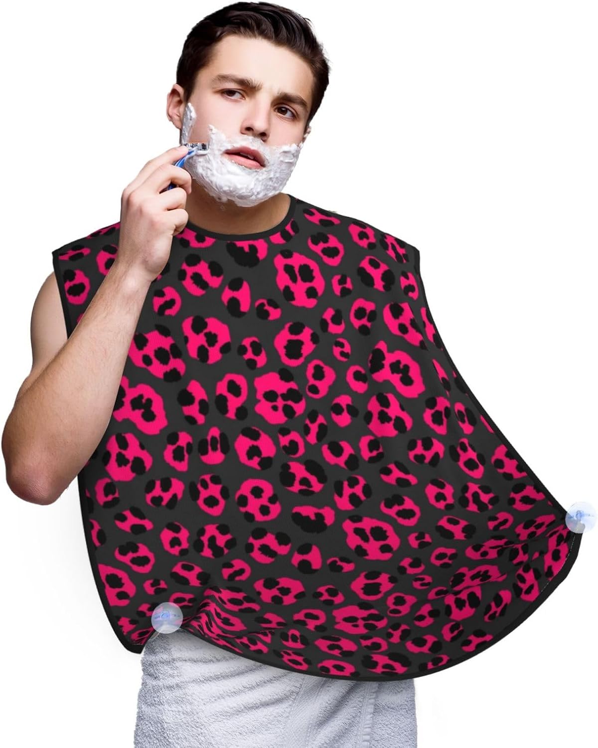 Waterproof Beard Grooming Bib, Luxury Pink Dark Gray Leopard Cheetah Print Shave Bib, Non-Stick Hair Catcher for Shaving Trimming, Apron Essential for Men Dad