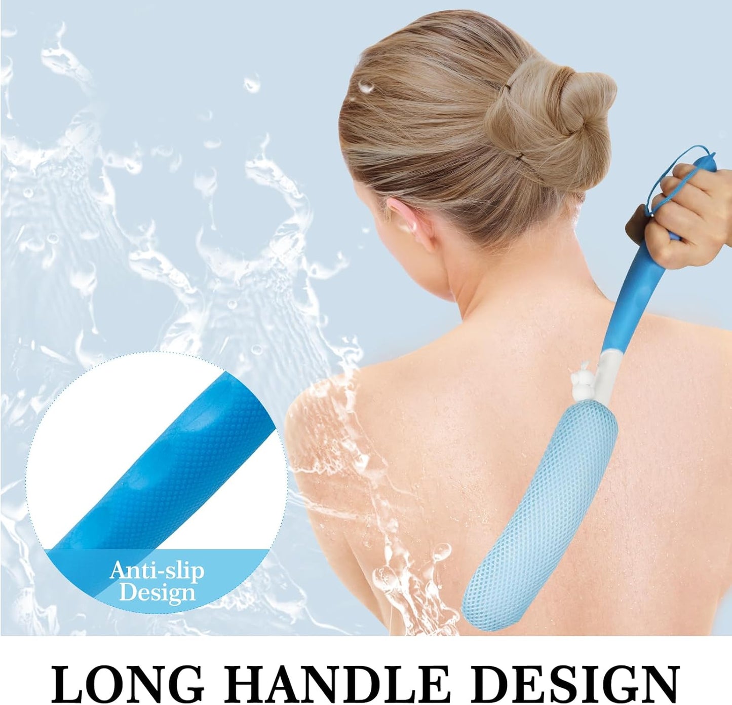 Long Handled Shower Brush, Non-Slip Long Handle Bath Brush, Back Body Brush Gentle Exfoliating and Lather Well Deep Cleansing Long-Lasting for Body