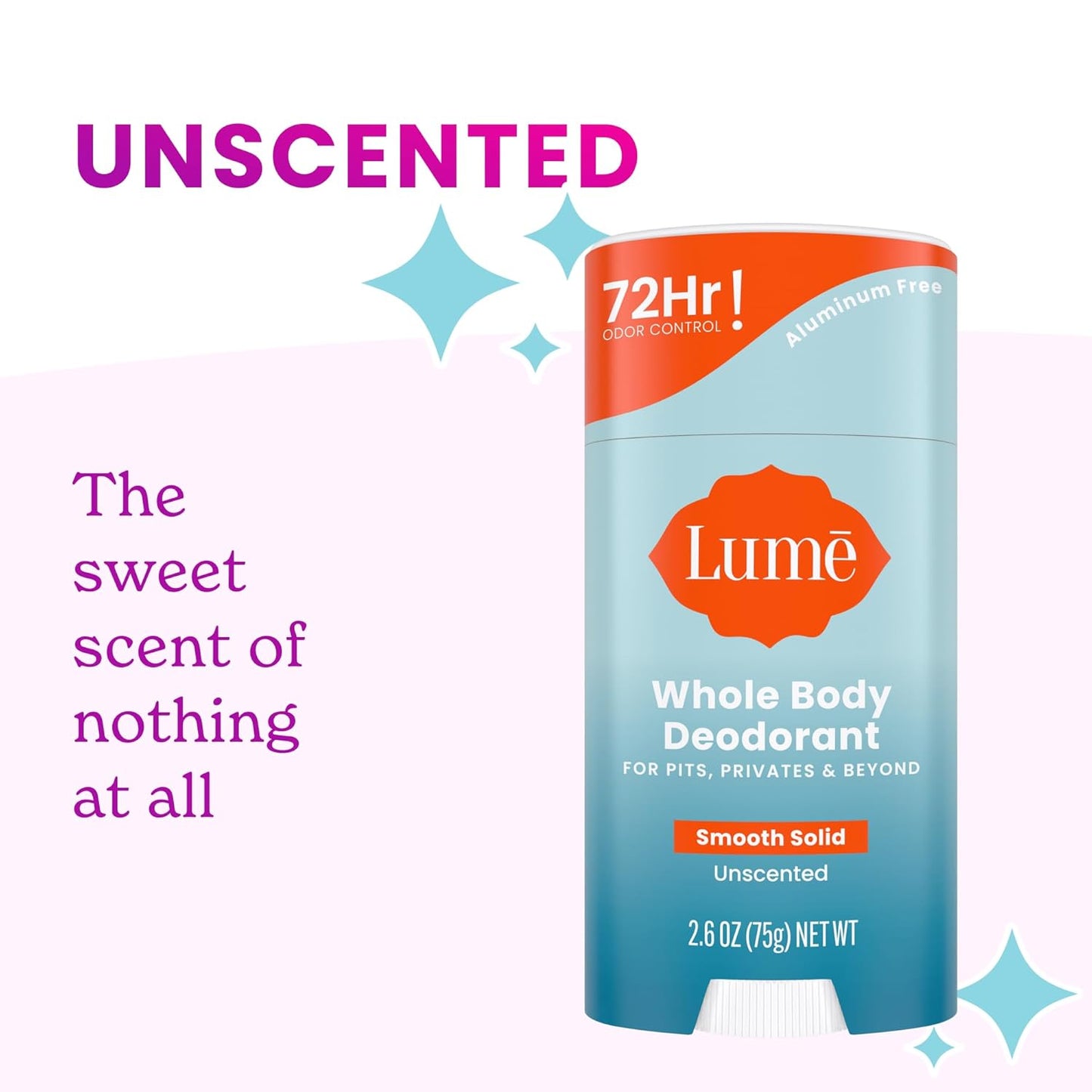 Lume Whole Body Deodorant - Smooth Solid Stick & Flushable Deodorant Wipes - Doctor Developed - Aluminum Free, Baking Soda Free, Skin Loving - 2.6 Ounce (Unscented) 15 Count Wipes (Cool Cucumber)