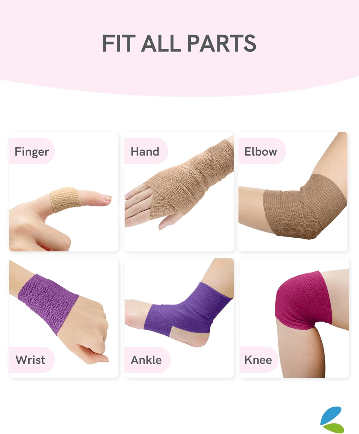 FriCARE Self Adhesive Bandage Wrap, Medical Tape in First Aid Kit, Cohesive Bandages for Wounds Sport Vet, 2 Inches X 5 Yards 6 Rolls, Elegant