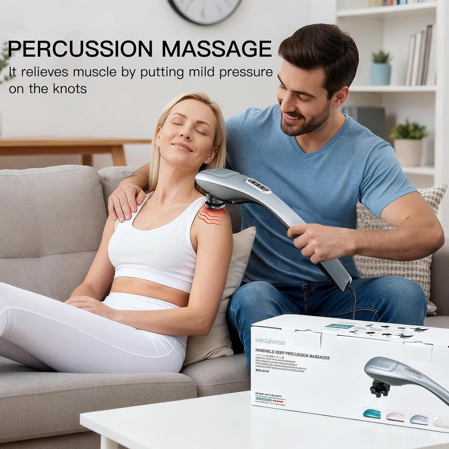 MEGAWISE Handheld Deep Tissue Neck Back Electric Massager for Shoulder, Waist, Leg, 3700 RPM Powerful Motor with 5 +2 Nodes & 5 Speeds, Knotty Muscle, A Little Heavy