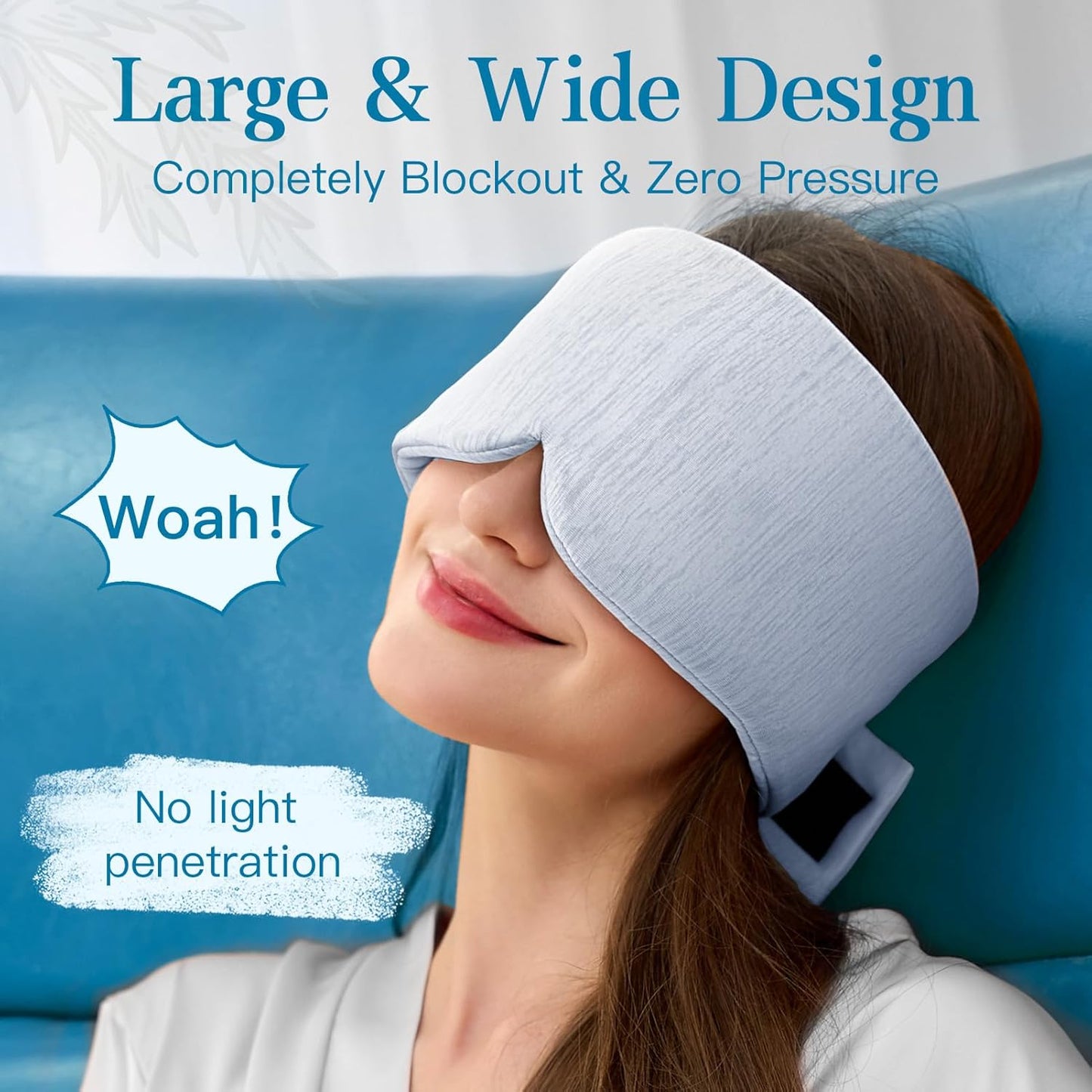2 Pack Sleep Masks, Cooling Fabric Soothing Sleeping Mask for Side Sleeper, Large Size Adjustable Velcro Cool Eye Masks, No Gel, No Eye Cups, No Pressure (Khaki & Light Blue)