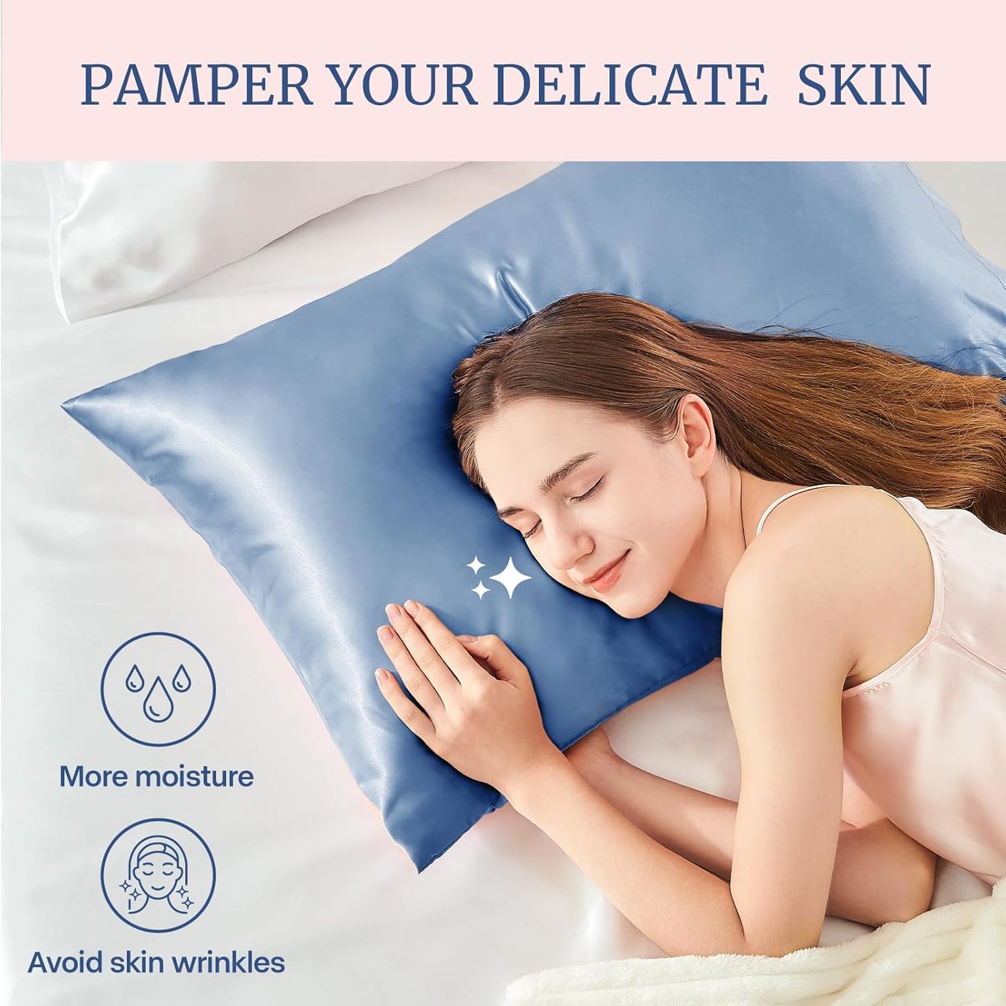 BEDELITE Satin Pillowcase for Hair and Skin, Super Soft Similar to Silk Pillow Cases 4 Pack with Envelope Closure, Cooling Pillowcases for Women Men (20"x36" King Size, Airy Blue)