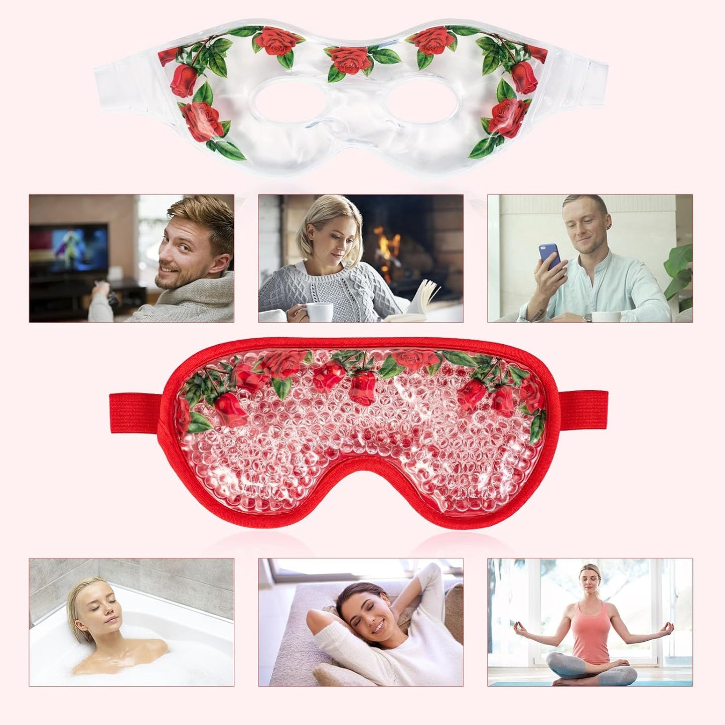 LEOSTEP 4 PCS Cooling Eye Mask Set - Ice Face Mask with Camellia Essential Oil, Cold Eye Compress and Reusable Gel Pads for Eyes Puffiness, Migraine Headache, Dark Circles, Dry Eyes