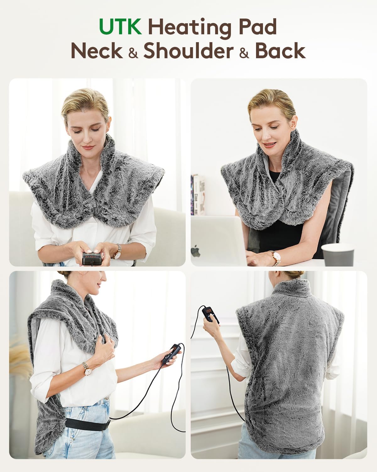 UTK Far Infrared Heating Pads for Neck and Shoulders and Back Relieve Pain, Hot to 159℉, Gift for Women, FSA-HSA Eligible, 36 Jade, 0-240 Min Auto Shut Off, Heating Pad for Full Back (40 * 24'')