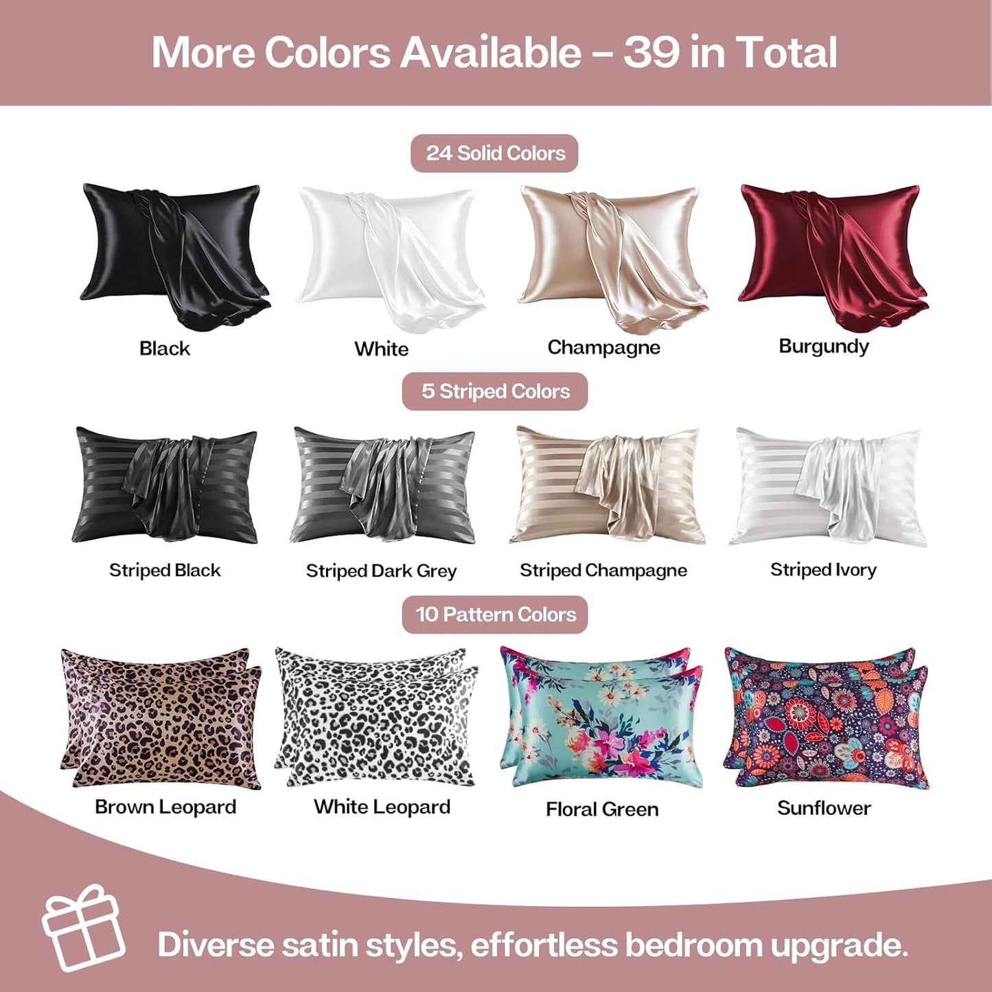 MR&HM Satin Pillowcase for Hair and Skin, Silk Satin Pillowcase 2 Pack, Standard Size Pillow Cases Set of 2, Silky Pillow Cover with Envelope Closure (20x26, Rose Taupe)