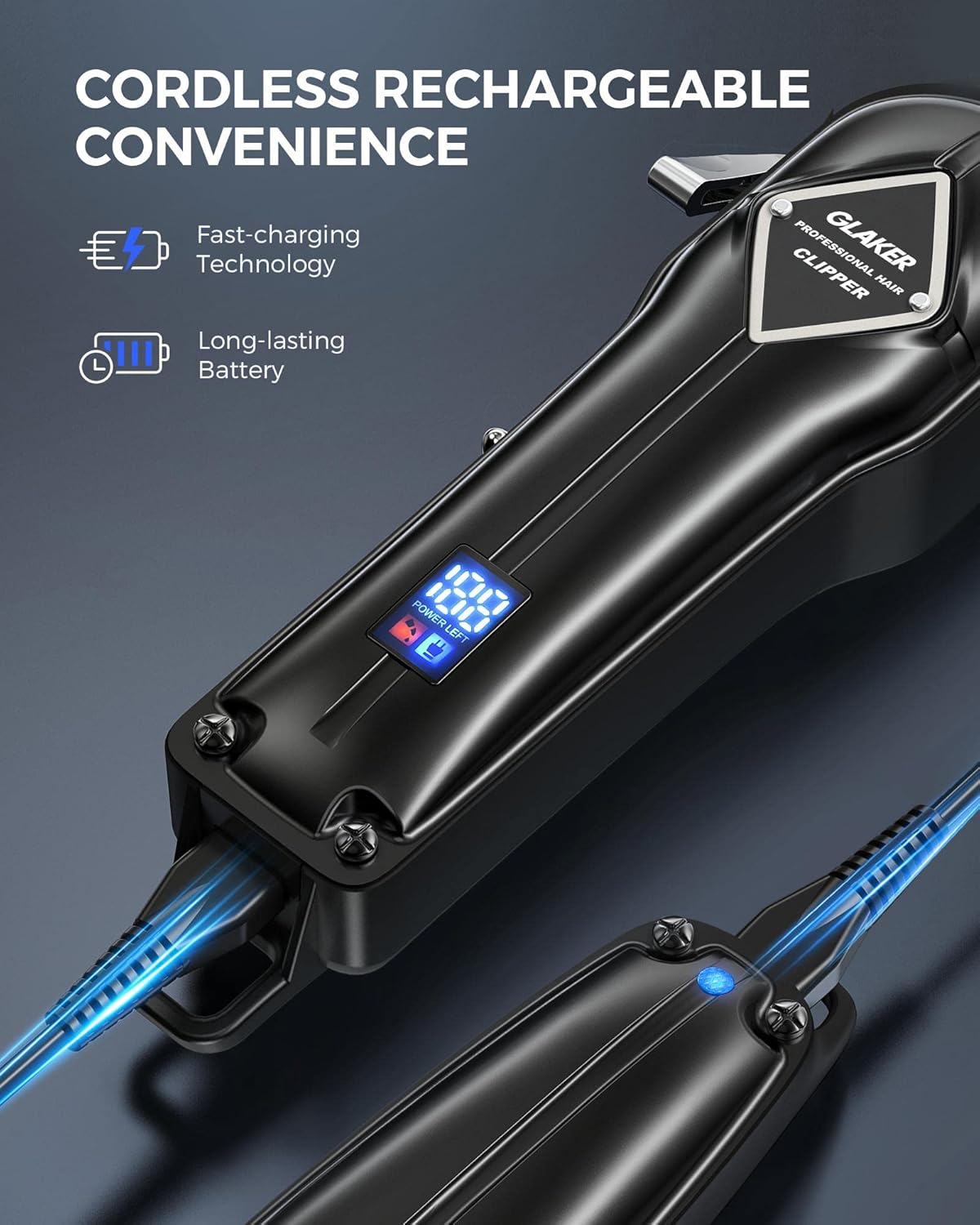 GLAKER Hair Clippers for Men Professional - Cordless Clippers and Trimmers Set, Complete Barber Kit for Hair Trimming & Beard Grooming, Mens Haircutting Kits for Blending & Fade Cuts (Black)