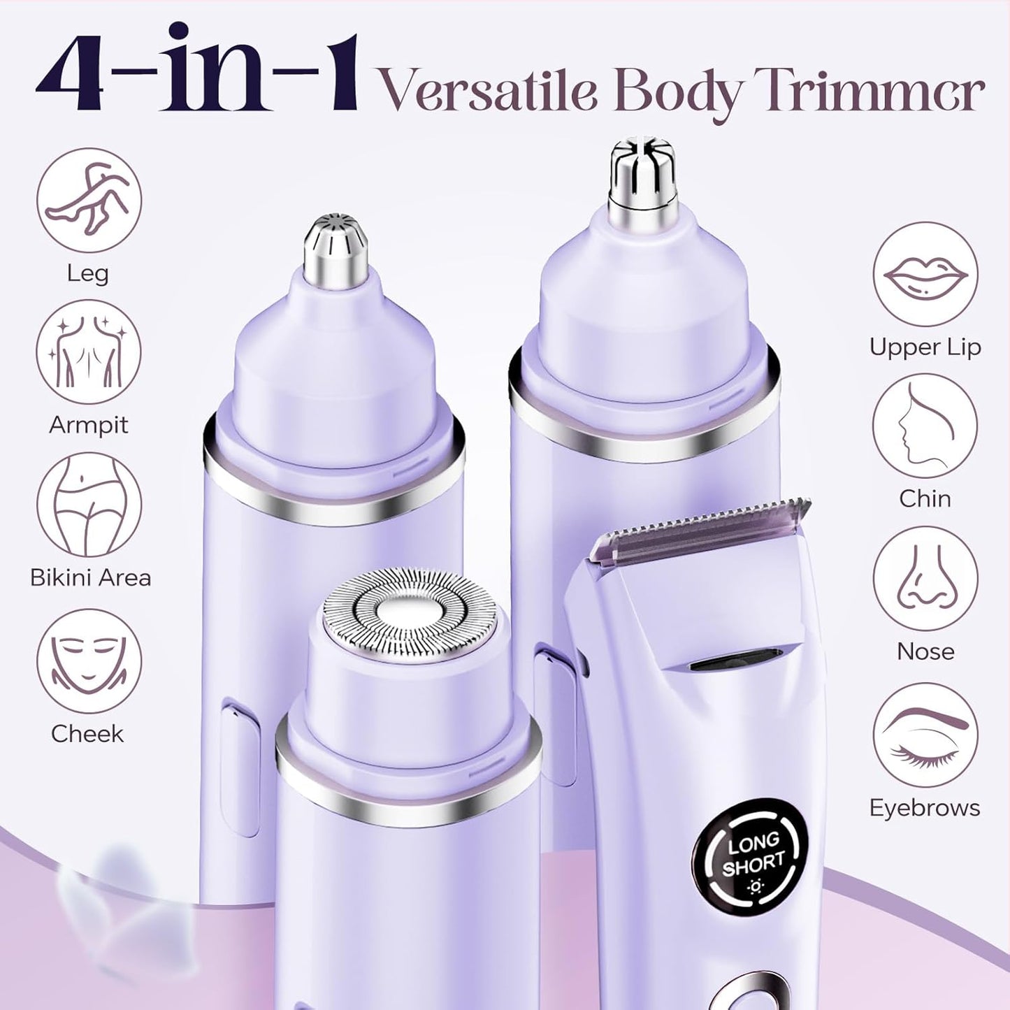 Bikini Trimmer for Women|Hair Removal Shaver - Painless Electric Razor, Cordless Body Shaver for Travel, Replaceable Lady Facial Razor|Trim Nasal/Eyebrows, IPX7 Waterproof&Easy Cleaning, Ceramic Blade