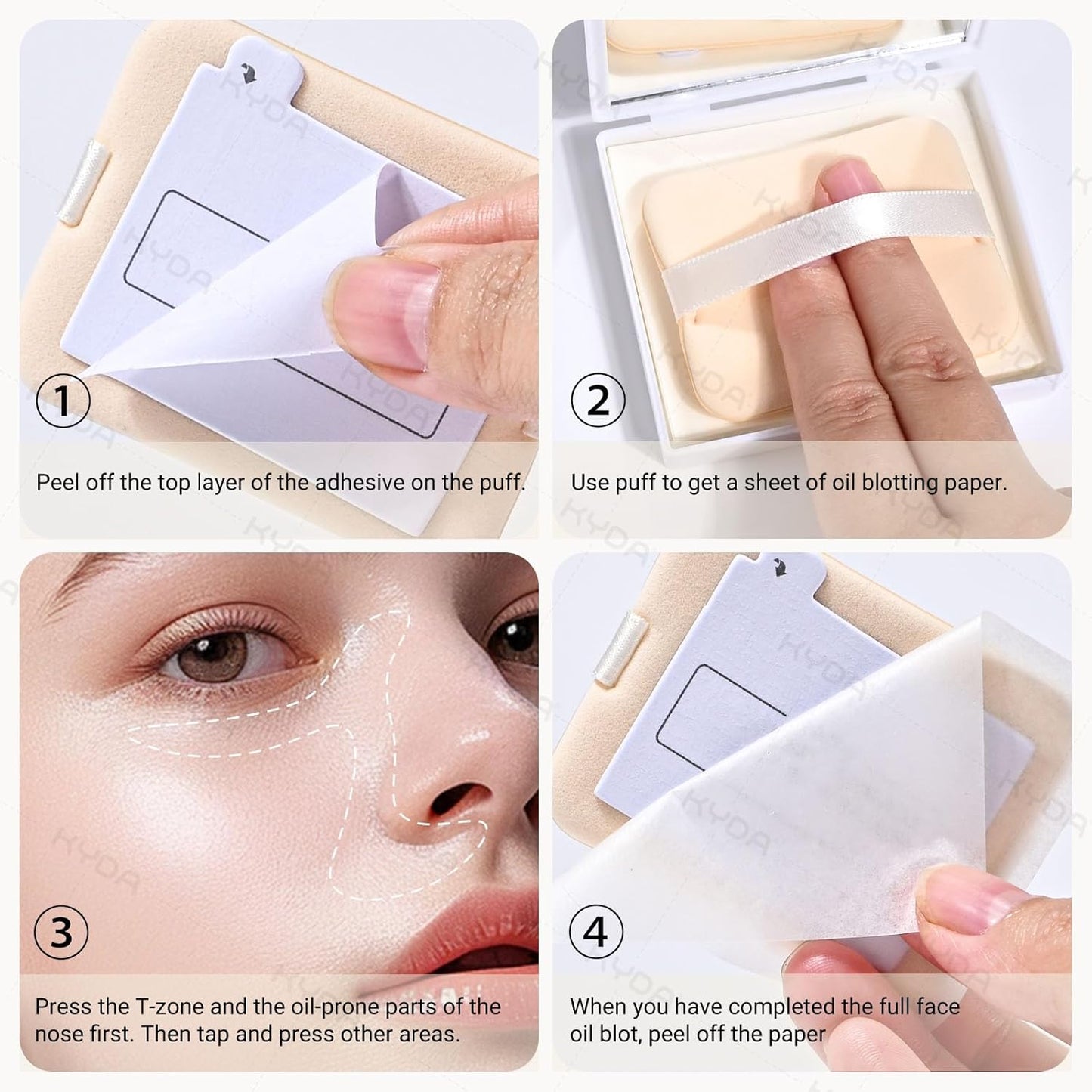KYDA 200 Sheets Face Oil Blotting Paper, Included Refills, Mirror and Puff, Oil Absorbing Sheets for Makeup, Oil Control Shine, Absorb Excess Oil, Travel Size Gentle Face Makeup, Gardenia