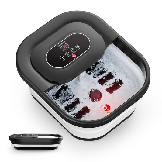 COMFIER Collapsible Foot Spa Bath Massager with Heat, Pedicure Foot Spa with Bubbles, Red Light, Pumice Stone and Shiatsu Massage Rollers, Heated Bath Spa for Relaxation and Stress Relief (Black)