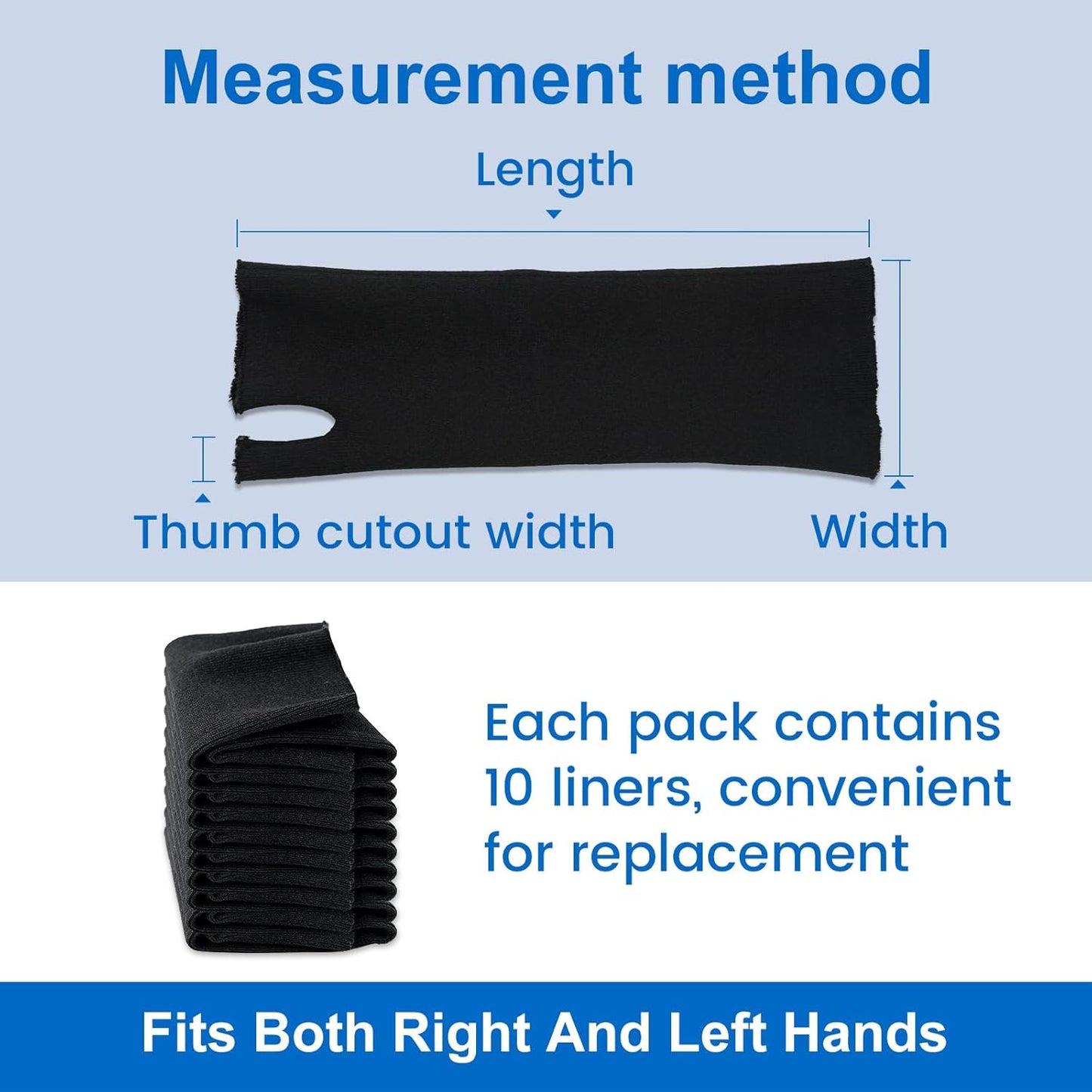 Velpeau Hand Socks for Splint (Pack of 10), Elastic Cotton Stockinette Tubing for Arm, Wrist Brace with Thumb Spica Liner, Gauze Sleeve, Under Cast Wrap, Arm Cover for Men and Women (Black, Firm Version, M)