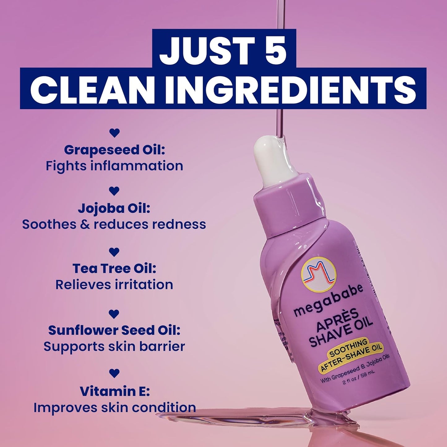 Megababe Après Shave Oil | Soothing After-Shave Oil | with Grapeseed & Jojoba Oils | 2 fl oz