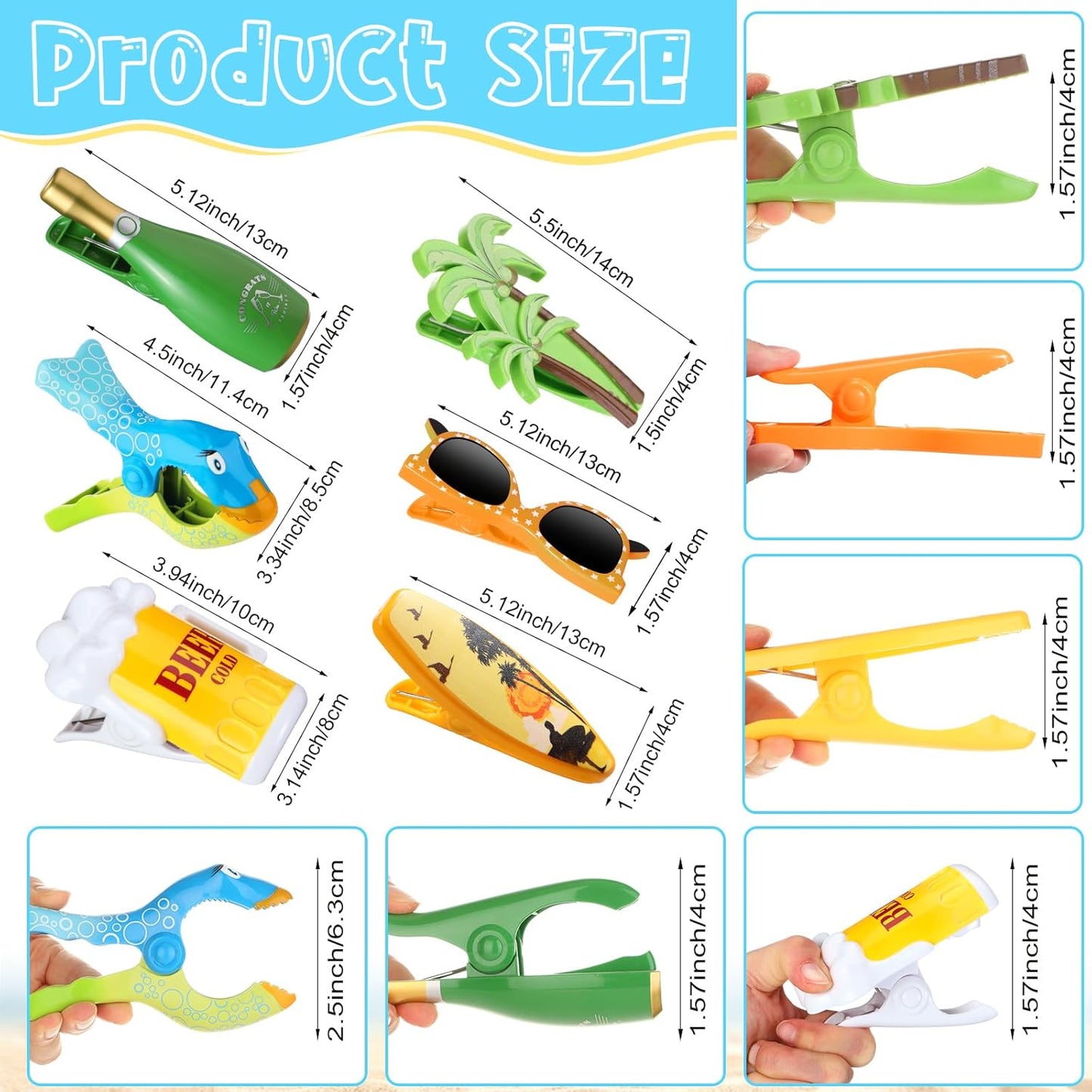 Honoson 12 Pcs Beach Towel Clips Beach Chairs Clips Plastic Swimming Pool Towel Holders Jumbo Size Funny Clothespins for Patio Holiday Pool Blanket Decoration (Stylish)