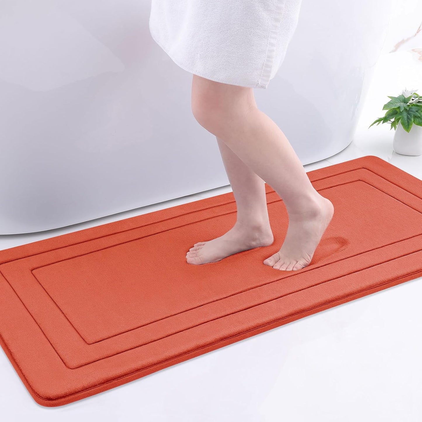 Arotive Memory Foam Bathroom Rug Mat 47x20, Ultra Soft and Absorbent Bath Mat, Machine Wash Dry, Comfortable Bath Rug Carpet for Bathroom Floor, Tub and Shower, Coral