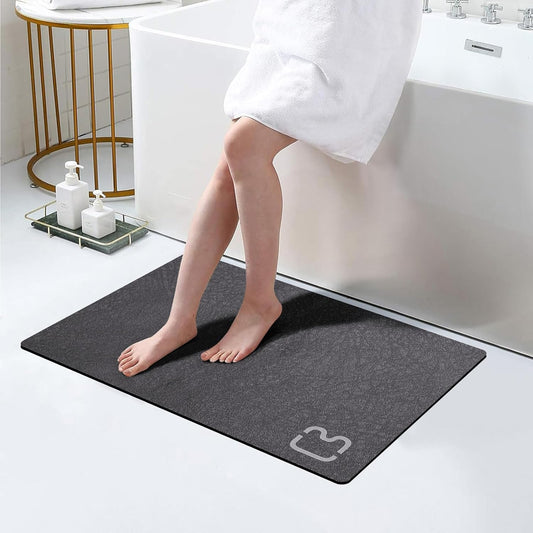 Diatomaceous Earth Bath Mat Rugs Quick Dry Super Absorbent Non Slip Rubber BottomThin Bathroom Mat Fit Under Door, Floor Rugs in Front of Bathtub,Shower Room,Sink,Washable, 17" x 32", Dark Grey
