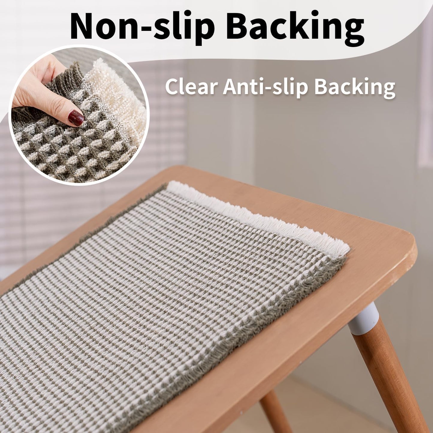 Waffle Bath Mat - Boho Bathroom Rugs Non Slip Washable, Super Absorbent & Quick Dry, Soft Bath Mat Farmhouse Bathroom Decor, 20'' x 48'', Olive Green and White