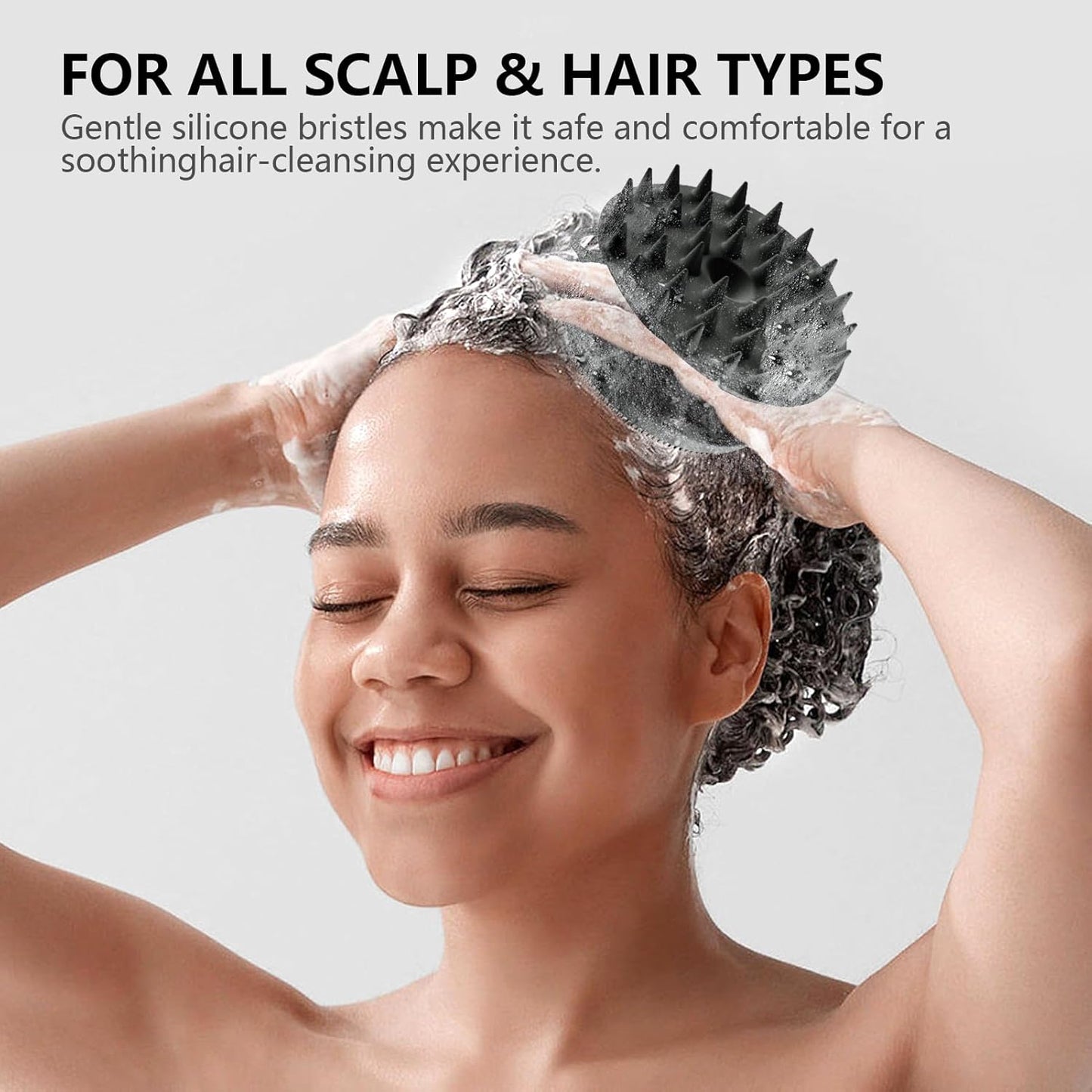 2 in 1 Silicone Brush, BEAUTAIL Body Shower Scrubber and Scalp Hair Massager Shampoo Brush, Deeply Cleanse Skin, Dandruff Removal and Hair Growth, Gentle for Women Men Sensitive Skin, 1 Pack (Black)