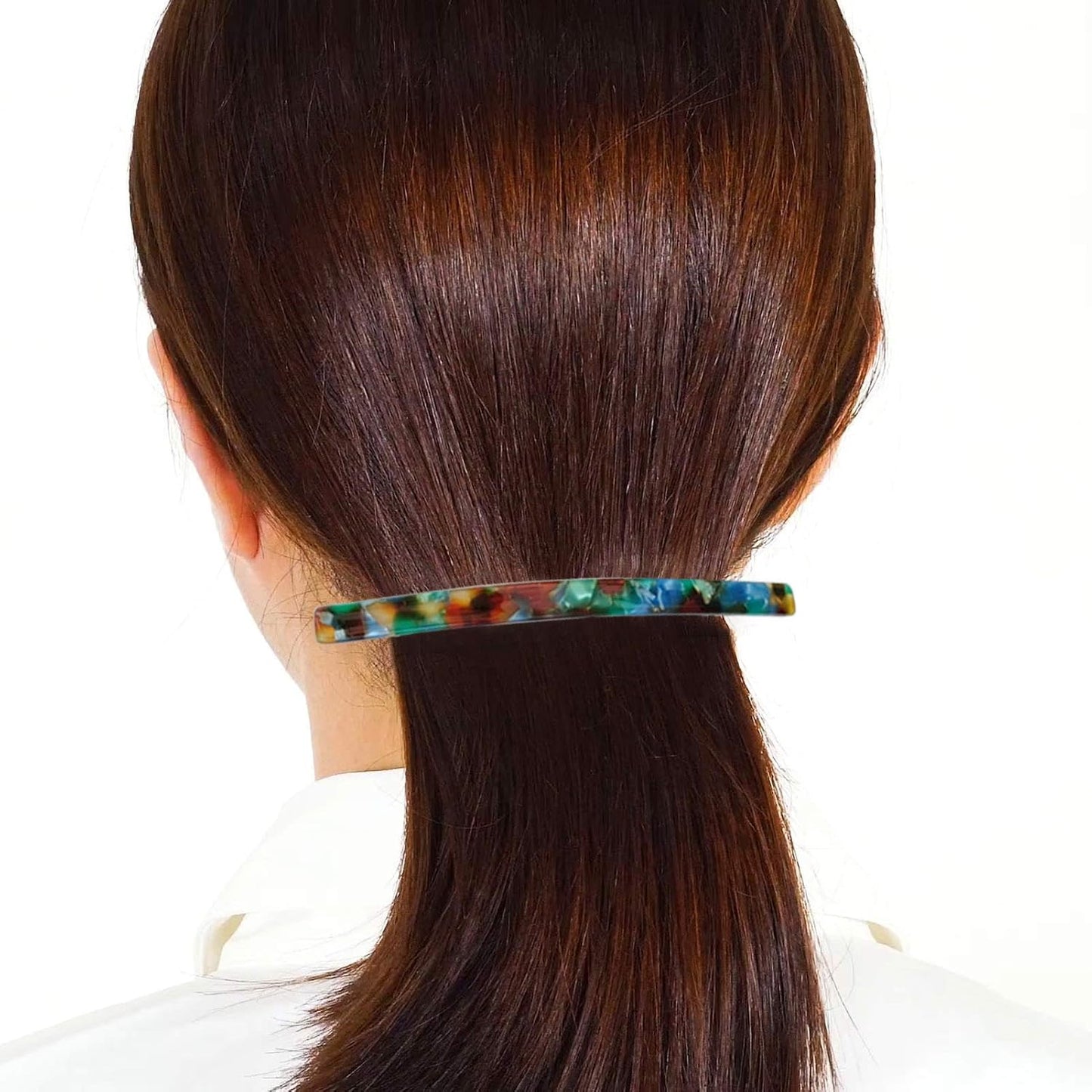 Long French Hair Barrettes 4 Inch Large Hair Clips for Women Thick Hair Automatic Clasp Clamp Pins Resin Nonslip Grip Ponytail Holders, Stylish Hair Accessories Blue Green Pink 3 Pack