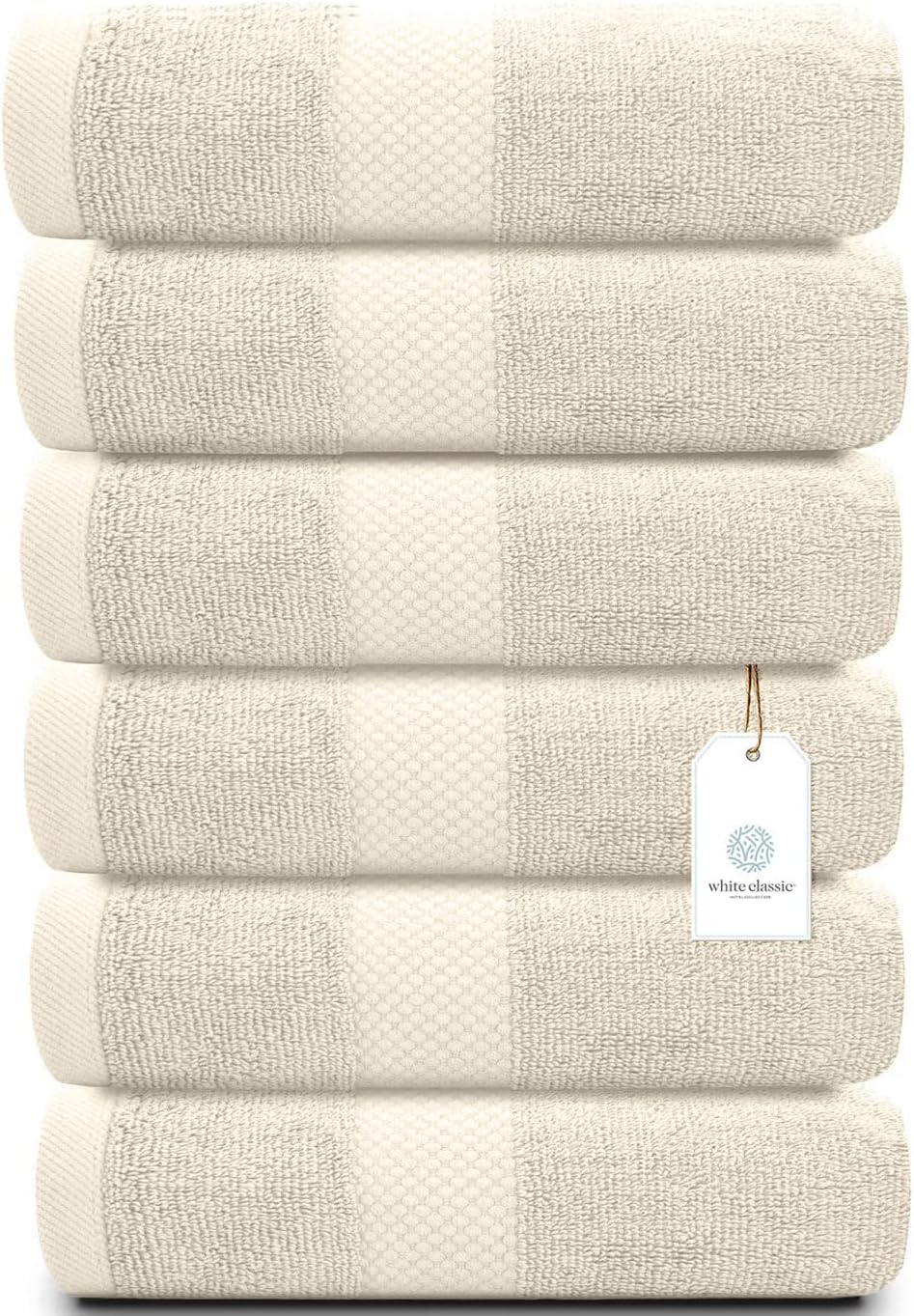 White Classic Luxury Ivory Hand Towels - Soft 100% Turkish Cotton | Highly Absorbent Hotel spa Bathroom Towel Collection | 16x30 Inch | Set of 6