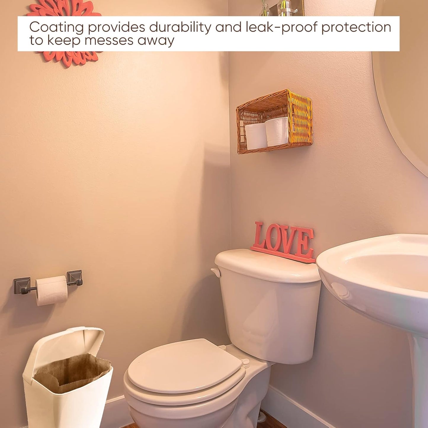 Waxed Kraft Feminine Hygiene Liner Bag, Business Restroom Bathroom Personal Dispensers 7.5 x 10" Waste Receptacle Paper Liners, Sanitary Napkin Disposal Bags, Kraft Bag (300 Pcs)