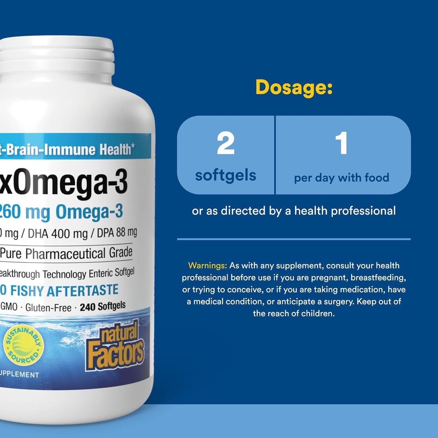 Natural Factors RxOmega-3, Natural Support for Heart Health with DHA and EPA, Daily Dietary Supplement, 120 Softgels