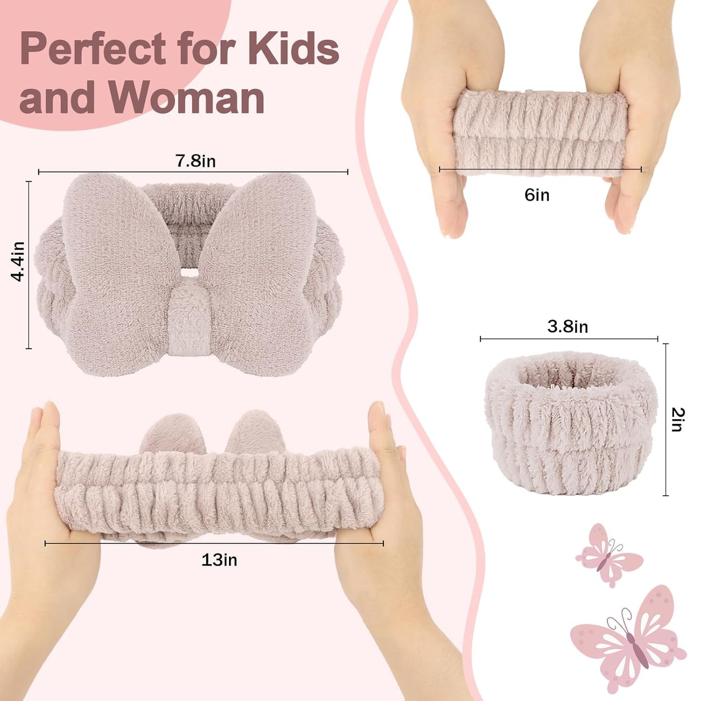 CAVETEE Spa Headband for Washing Face, 4 Pack Fuzzy Skincare Cute Butterfly Hair Band for Shower Yoga Beauty Soft Makeup Skin Care Hair Accessories for Women
