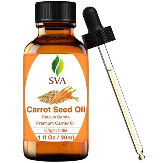 SVA Carrot Seed Oil - 1 Fl Oz – 100% Natural Cold Pressed Carrot Oil - for Face, Skin Care, Hair Care, Scalp Massage & Body Massage – Carrier Oil with Dropper