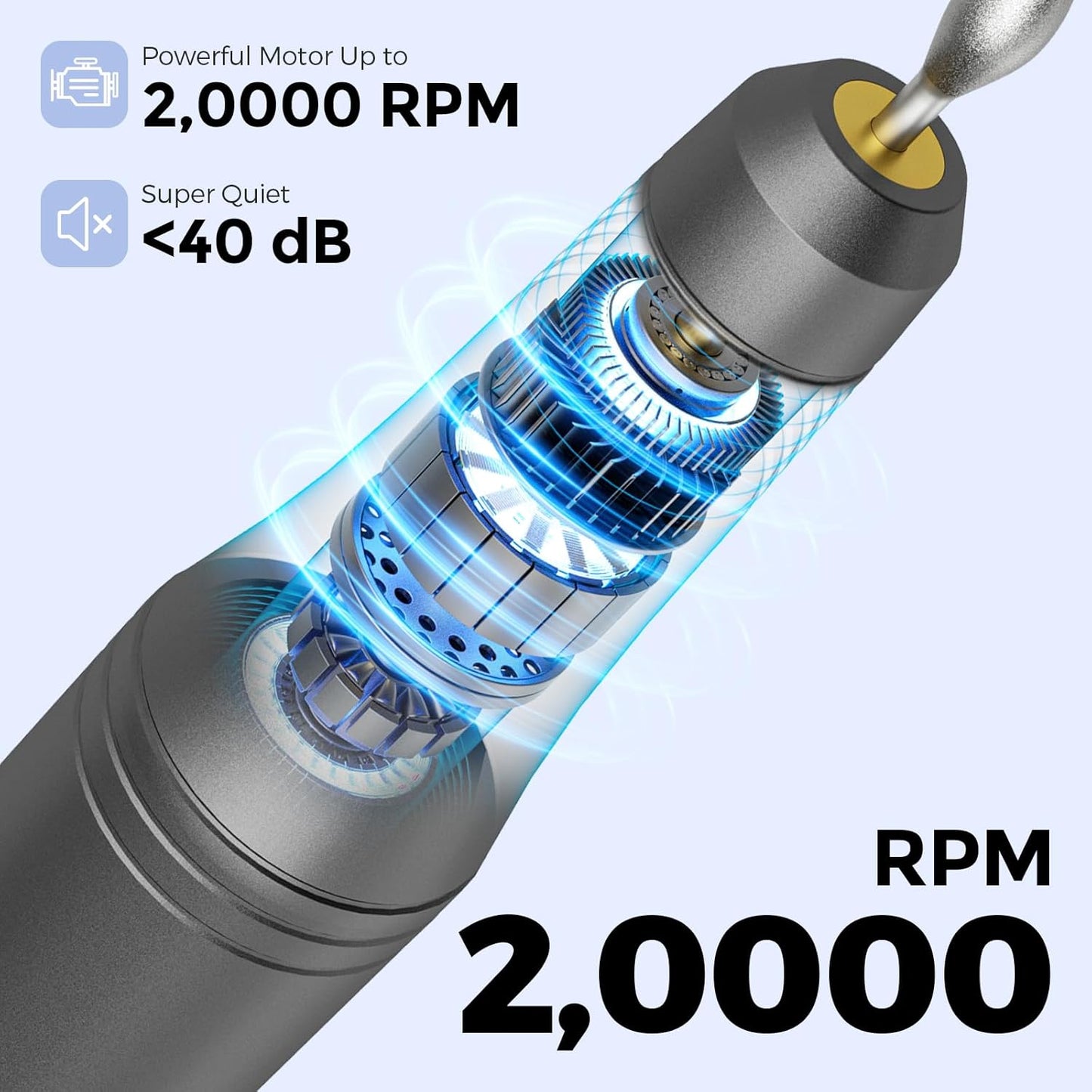 Cordless Electric Nail Drill Kit Professional Portable Electric Nail File Set Machine for Acrylic Gel Nails,Toenail Hand Feet Care,9 Speed with LED Display Ideal Gift for Men and Women-DeepGrey