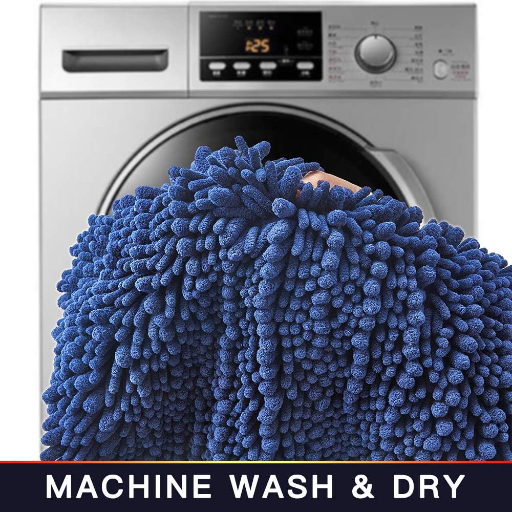 Walensee Large Bathroom Rug Non Slip Bath Mat (24x60 Inch Dark Blue) Water Absorbent Super Soft Shaggy Chenille Machine Washable Dry Extra Thick Perfect Absorbant Best Plush Carpet for Shower Floor