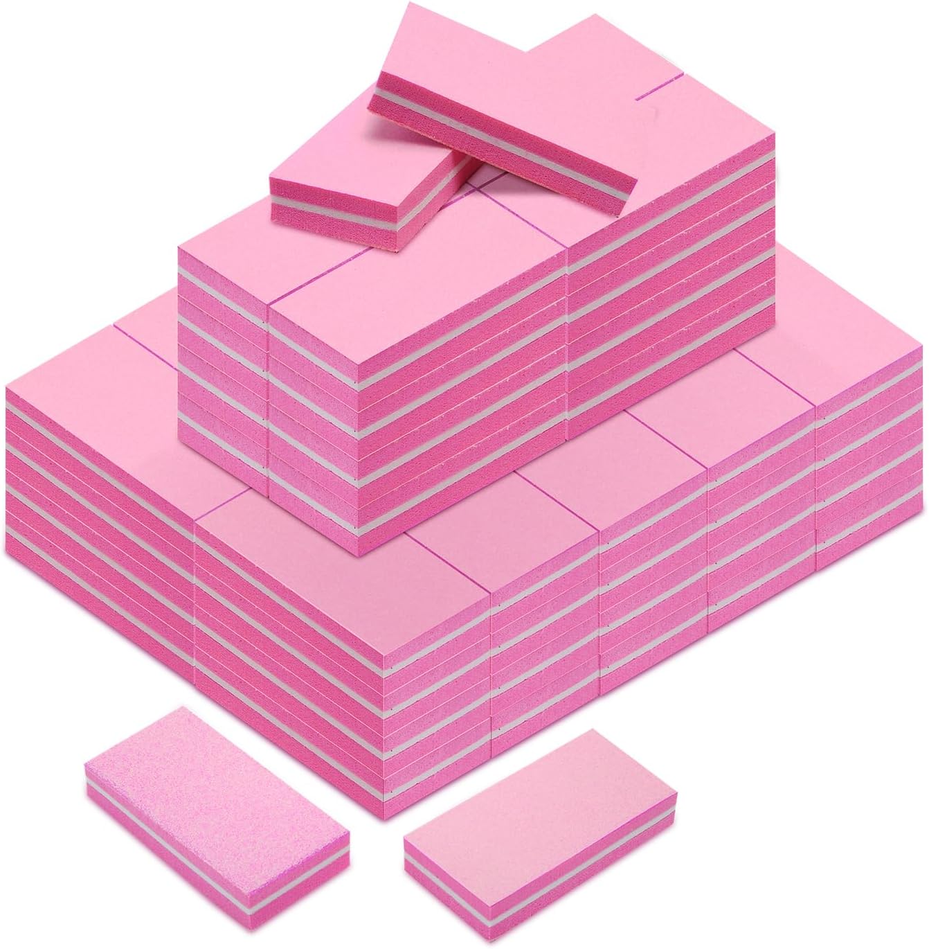 Buffer Block Nail File, 100/180 Grit Sponge Nail Buffers for Acrylic Nails, Nails Buffer, Mini Buffing Block Double Sided for Manicure Tools 60 Count - Pink