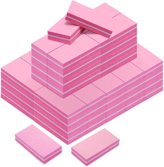 Buffer Block Nail File, 100/180 Grit Sponge Nail Buffers for Acrylic Nails, Nails Buffer, Mini Buffing Block Double Sided for Manicure Tools 60 Count - Pink