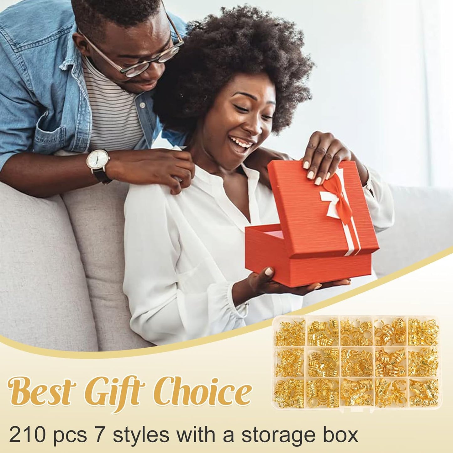 210 Pcs Gold Hair Jewelry for Loc,Braids Dreadlock Braiding Hair Cuffs-Rings Gold Hair Charms for Women Adjustable Metal Dread Locks Hair Decorations Accessories