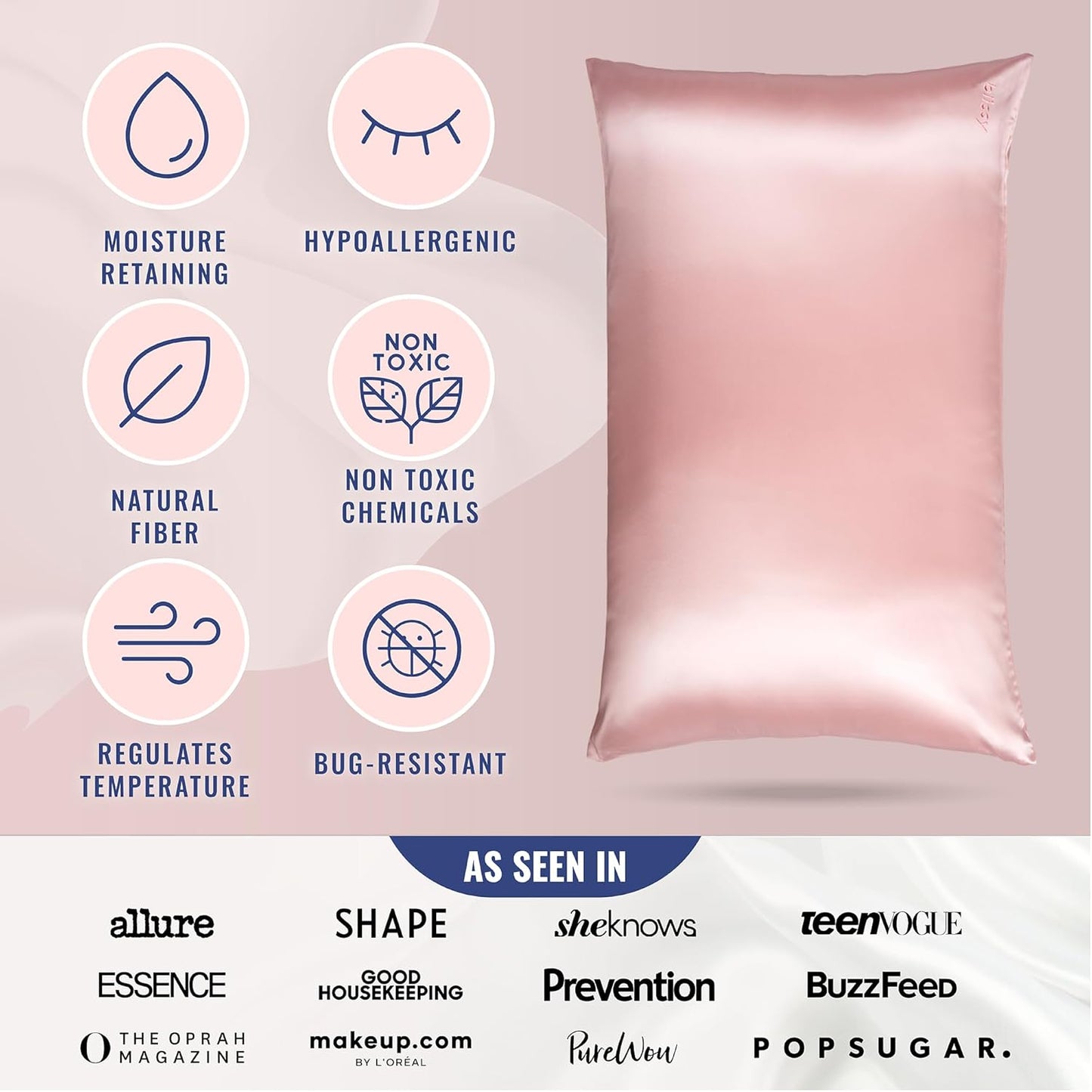 Blissy Silk Pillowcase - 100% Pure Mulberry Silk - 22 Momme 6A High-Grade Fibers - Silk Pillow Cover for Hair & Skin - Regular, Queen & King (Pink, Standard)