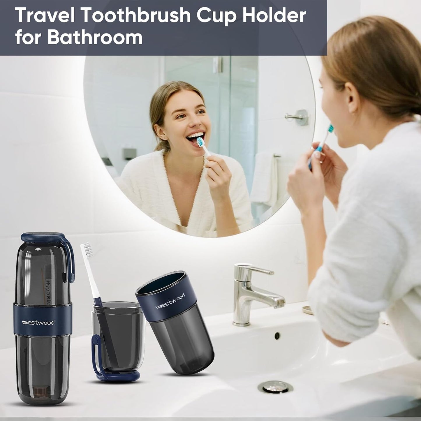 Westwood Travel Toothbrush Case Travel Toothbrush Holder with Cup, Large Toothbrush Container for Toothbrush Toothpaste Razor, Portable Toothbrush Holder with Cover for Home Business School (Black)