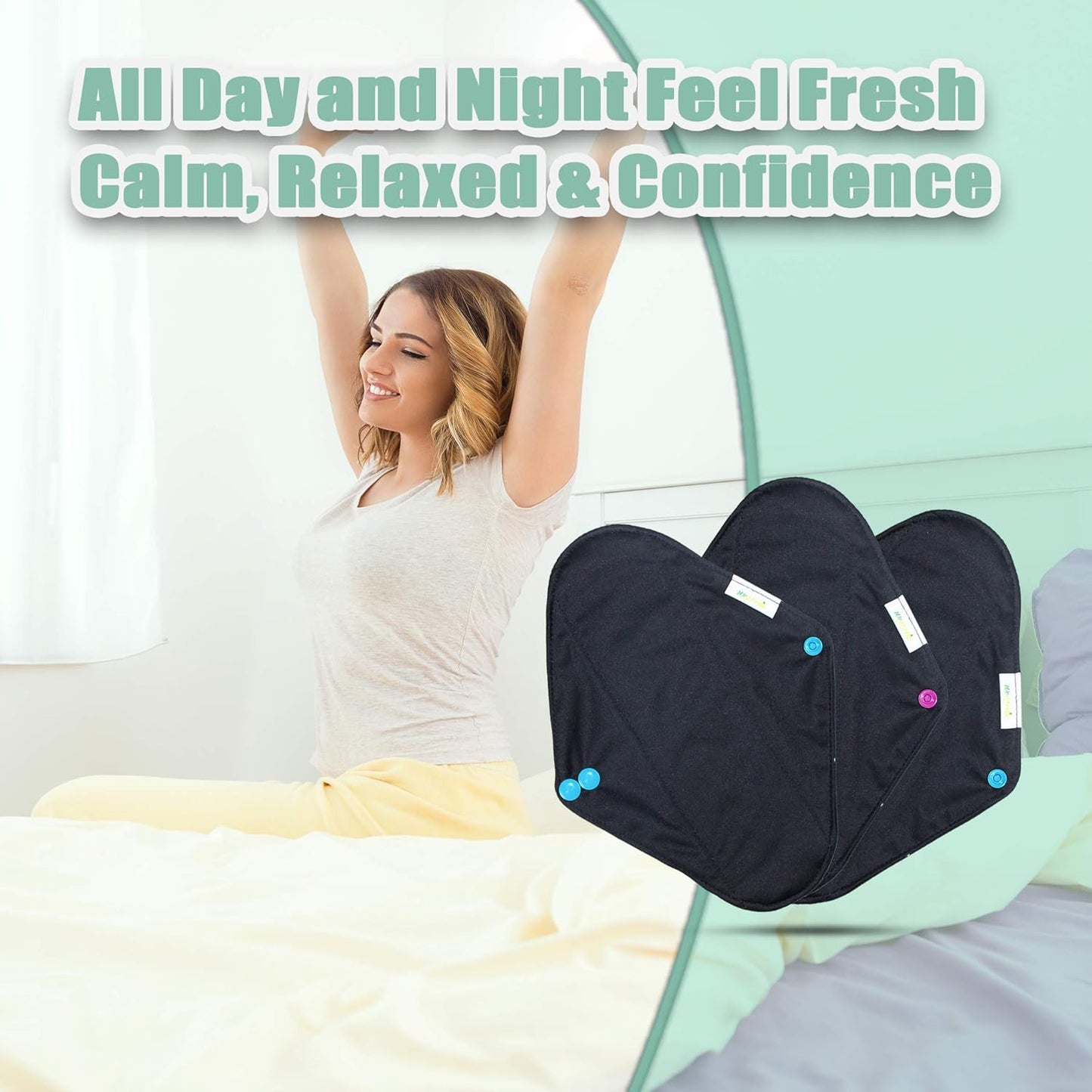 wegreeco Charcoal Reusable Menstrual Pads - Reusable Sanitary Pads | Reusable Panty Liners | Soft Cloth Menstrual Pad- 6 Pack with 1 Cloth Mini Wet Bag (Small, Black)