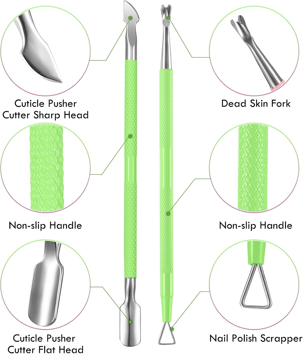 Cuticle Trimmer with Cuticle Pusher, XUNXMAS Cuticle Remover Cutter Nipper Scissor and Triangle Cuticle Nail Pusher Peeler Scraper, Durable Dead Skin Clipper Manicure Pedicure Tools (Green)
