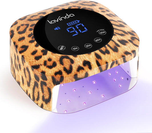 Lavinda LED Nail Lamp UV Light for Gel Nails 54W Cordless Rechargeable UV Lamp Nail Light with 4 Timer, 2X Faster Professional Gel Polish Curing Nail Dryer for Salon Use-Leopard Print