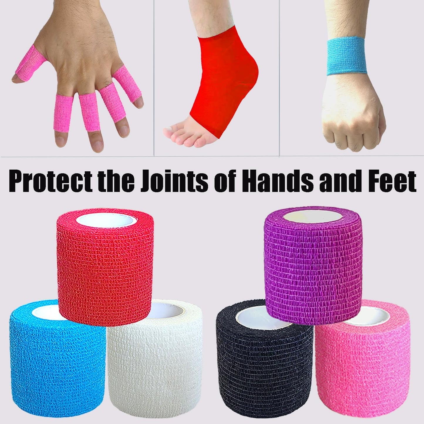 Hysiwen 6 Pack 2" x 5 Yards Self Adhesive Bandage Breathable Cohesive Wrap Self Adherent Vet Tape Self Stick Bandage Wrap for Wrist, Ankle(Multi Colors)