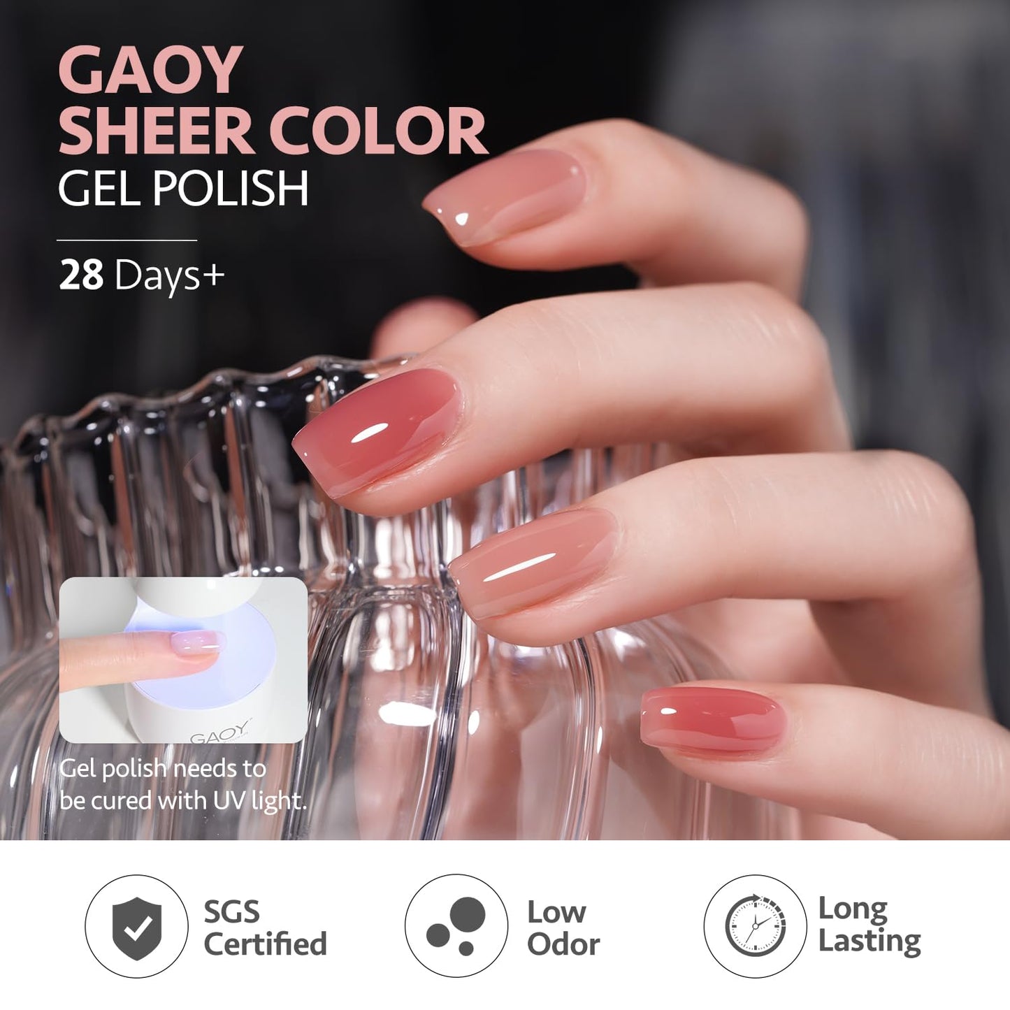 GAOY Nude Jelly Gel Nail Polish Set, 6 Transparent Colors Sheer Pink Neutral Gel Kit for Salon and Nail Art DIY at Home