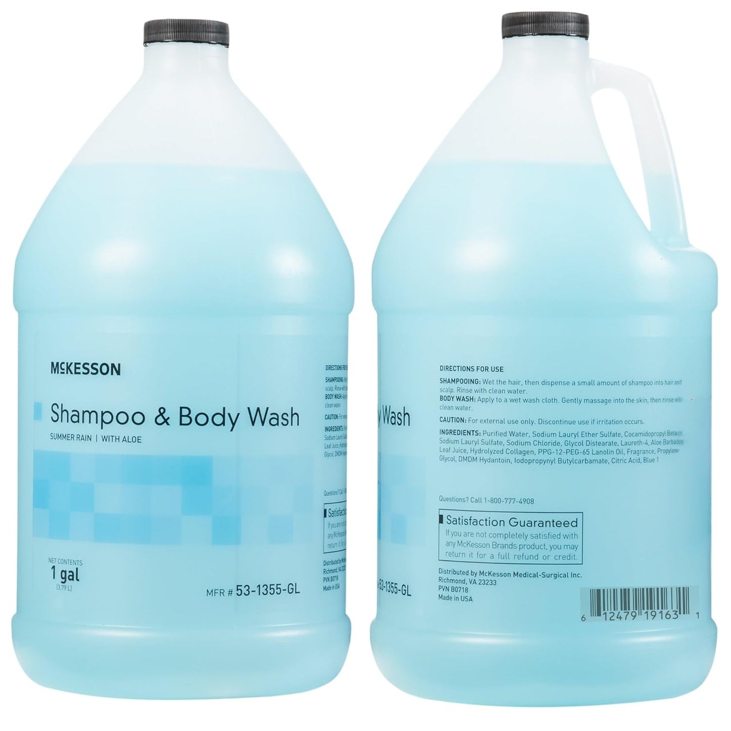 McKesson Body Wash and Shampoo - 1  Gallon Bulk Refill Full Body Wash with Aloe, Summer Rain Scent - Sensitive Skin & Hair 2‑in‑1