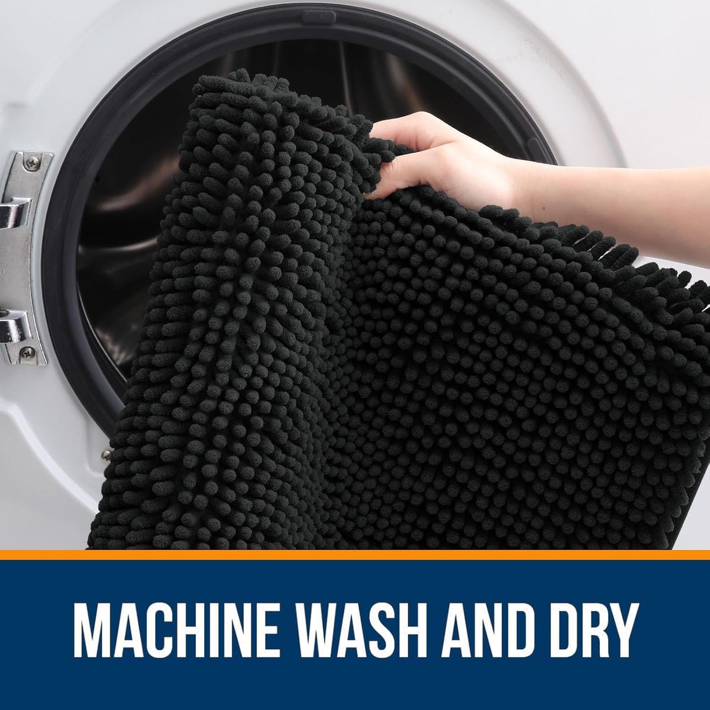 OLANLY Toilet Rugs U-Shaped 24x24, Extra Soft Absorbent Chenille Contour Bathroom Rugs for Toilet, Dry Quickly, Machine Washable, Non-Slip Bath Mat, Black