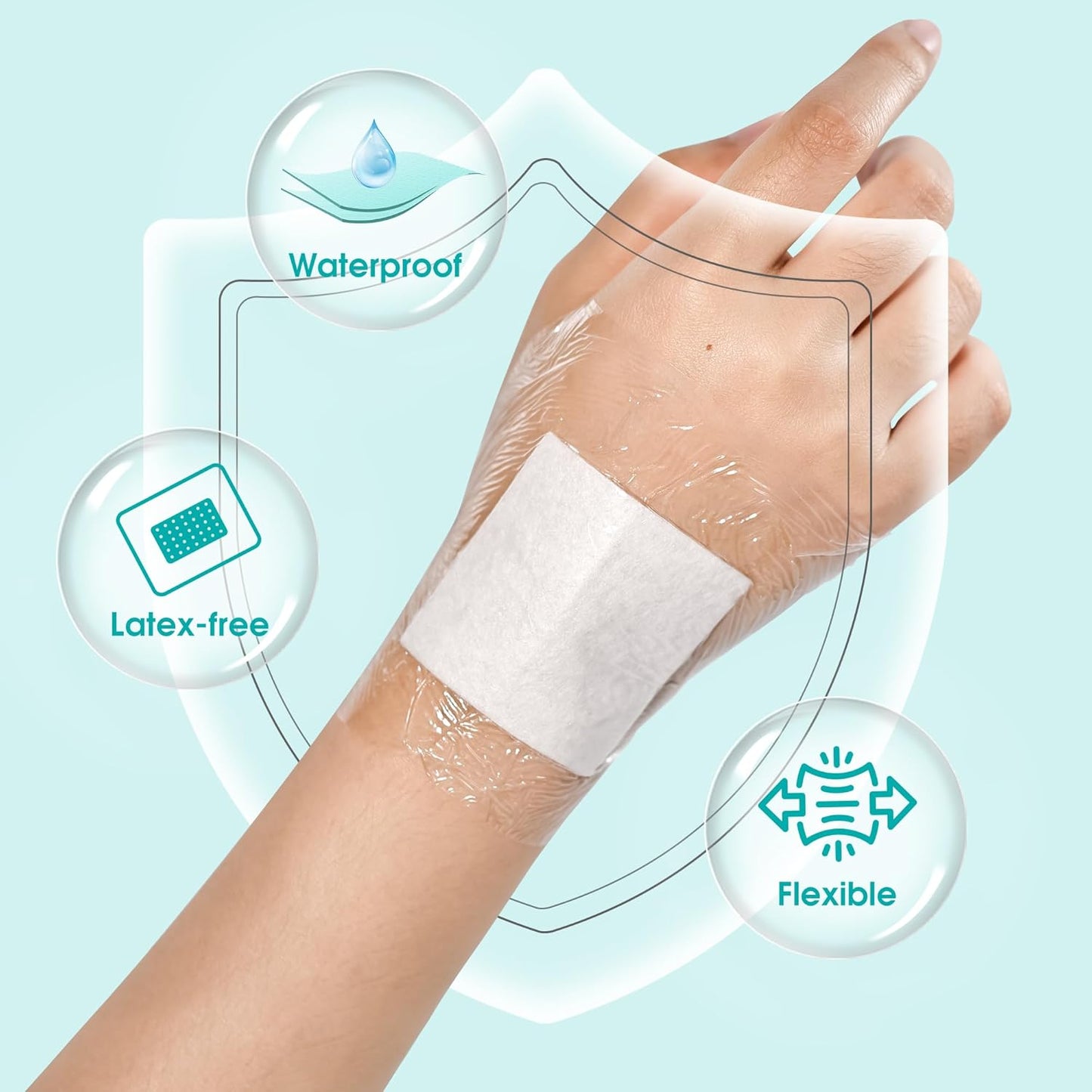 General Medi Waterproof Transparent Adhesive Island Dressing (50 Count, 4" x 4"), Wound Care Pad with Adhesive Border - Sterile, Soft & Highly Absorbent Medical Grade Dressing Pad