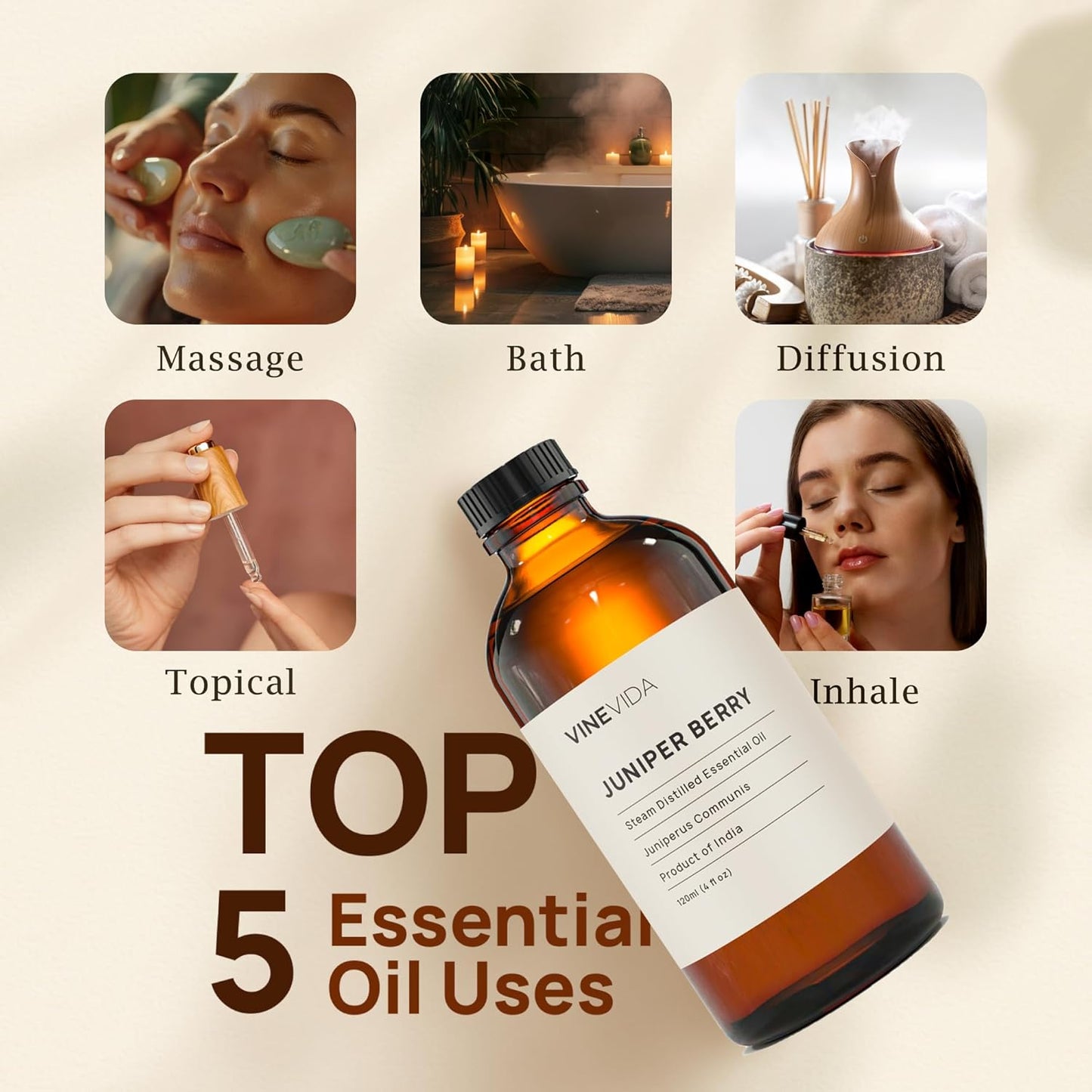 VINEVIDA Juniper Berry Essential Oil 4 oz - Undiluted Juniper Berry Oil 4 oz - Juniper Berry Candle Oil Scent - DIY Candle Scents for Candlemaking - Bulk Essential Oil for Soap Making Safe for Skin