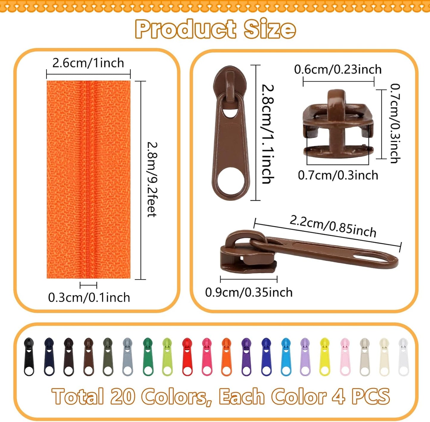 DOITEM 62 Yards 20 Pieces Sewing Zippers #3 Nylon Coil Zippers Assorted Zipper for Sewing with 80 Zipper Sliders for DIY Tailor Sewing Crafts Supplies, 20 Color