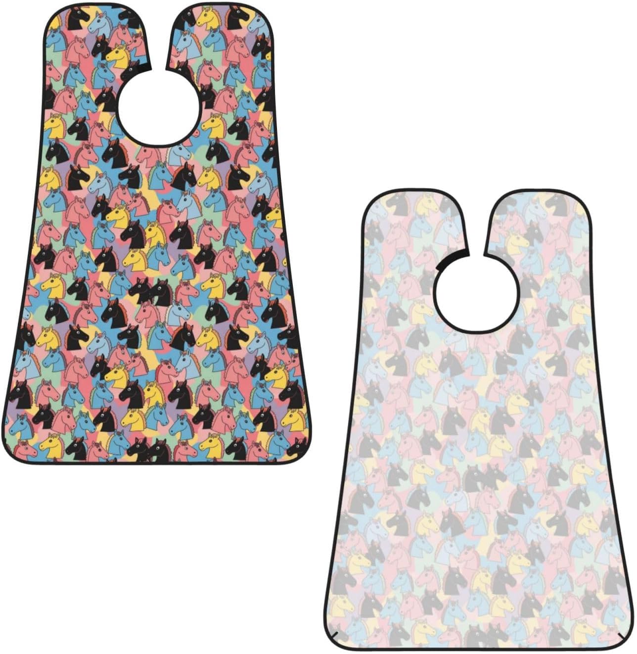 Beard Bib Apron for Men Shaving, Waterproof Non-Stick Hair Catcher with Suction Cups, Grooming Essential for Dad Husband, Colourful Cartoon Horses Shave Bib