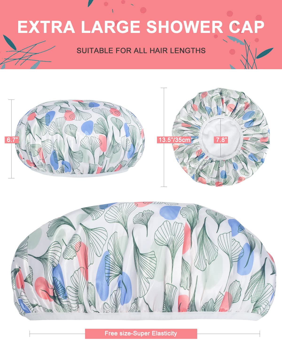 Shower Cap, Terry lined Reusable shower caps, Large Shower Cap for Women, Waterproof Hair cap Triple Layer Shower Caps for Long Thick Hair