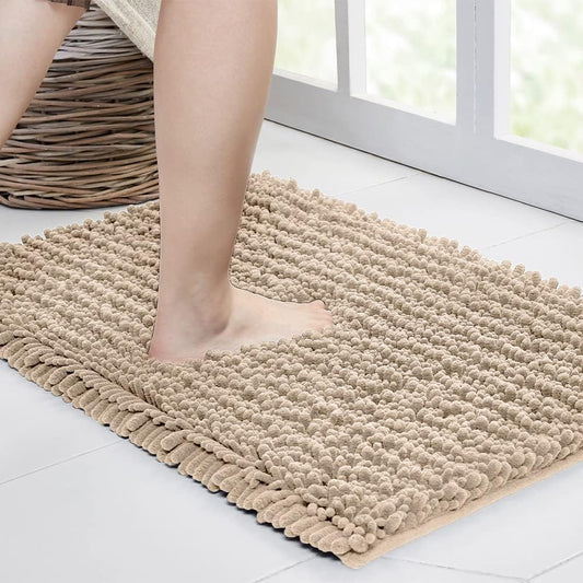 Walensee Large Bathroom Rug Non Slip Bath Mat (24x60 Inch Beige) Water Absorbent Super Soft Shaggy Chenille Machine Washable Dry Extra Thick Perfect Absorbant Best Plush Carpet for Shower Floor